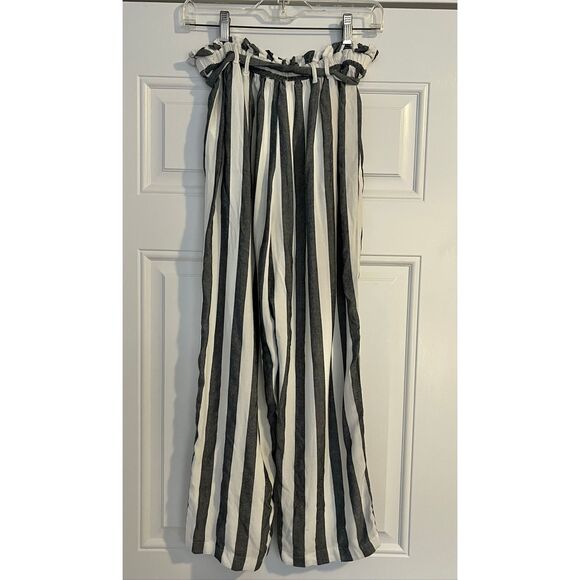 American Eagle Women's Size Medium Black White Stripe Paper Bag Tie Waist  Pants - Picture 7 of 7